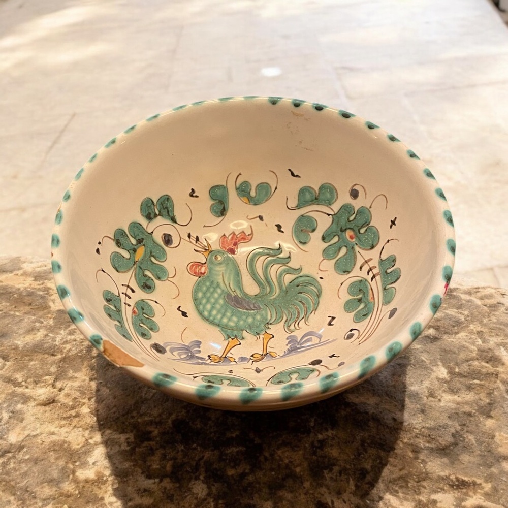 Vintage P.V. Italy Ceramic Pottery Rooster Bowl Hand Painted Mid Century - Picture 3 of 10